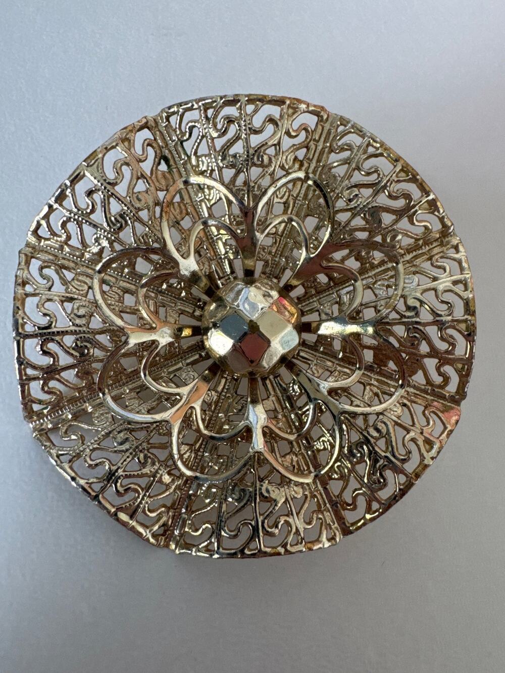 1950s Gold Tone Filigree Floral Clip Earrings Large Statement